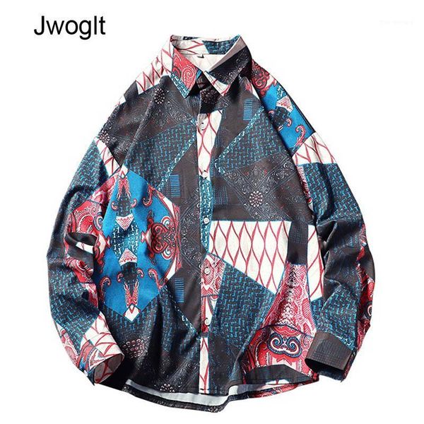 

mens streetwear printed loose long sleeve shirts autumn causal button shirt harajuku male blouse 4xl 5xl1, White;black