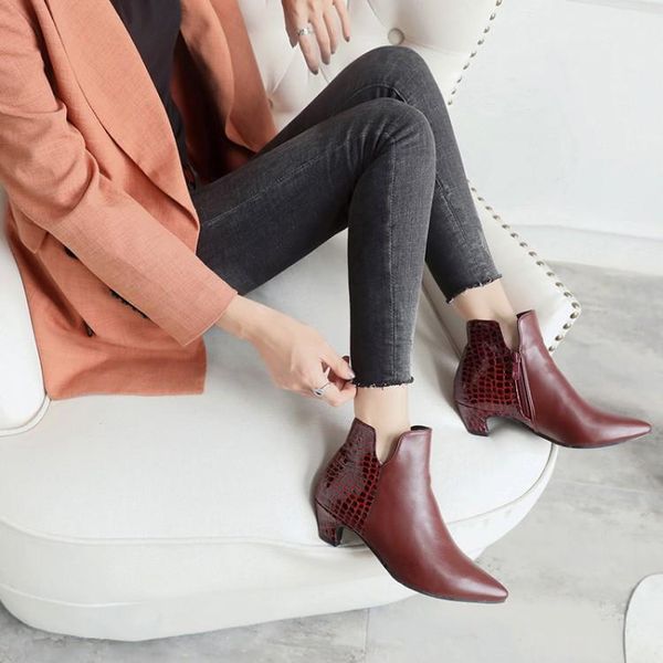 

boots big size simple boots, pointed low-heeled cat-heeled small-heeled and, Black