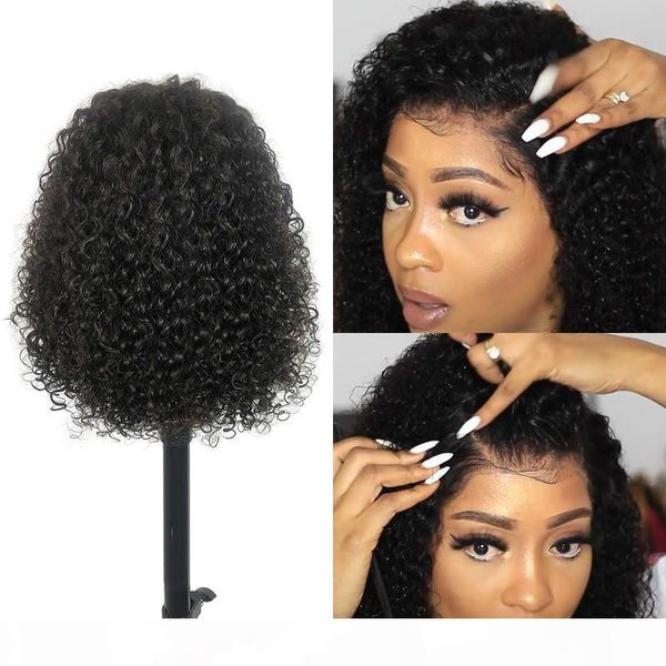 

hair curly lace front wigs for women kinky curly lace frontal wig 4x4 lace closure bob wig brazilian curly human hair wigs5569, Black;brown