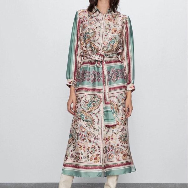 

vintage dress women 2020 spring new fashion sash long sleeve modern lady stylish long dress1, Black;gray