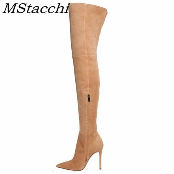 

mstacchi 2020 fall new elastic boots women suede zipper-side pointed toe boots outdoors comfortable long botas feminina retro1, Black