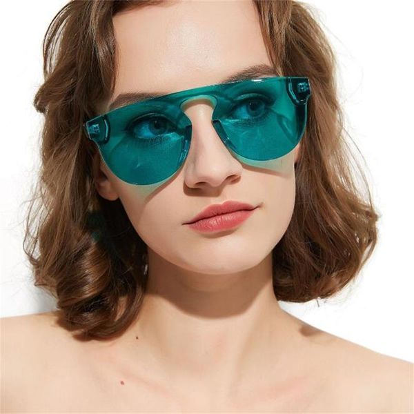 

new designer dark blue sunglasses women candy color shades oversized big frame rimless pink green red yellow sunglasses, White;black