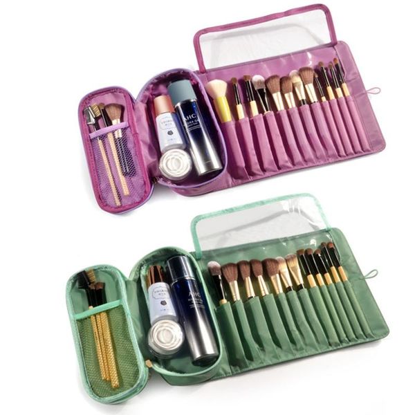 

make-up roll cosmetic bag brush box travel large capacity multi-room portable inner zipper toiletries cases