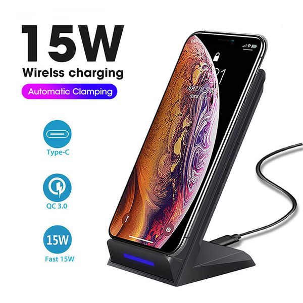 

15w fast wireless charger pad foldable 15w qi charging stand for huawei p40 samsung s10 iphone12 11pro max