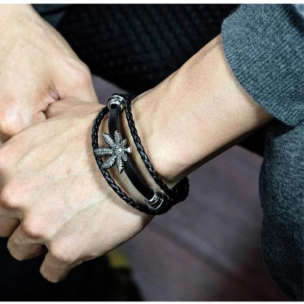 

bangle vintage multilayer leather bracelet maple, Black