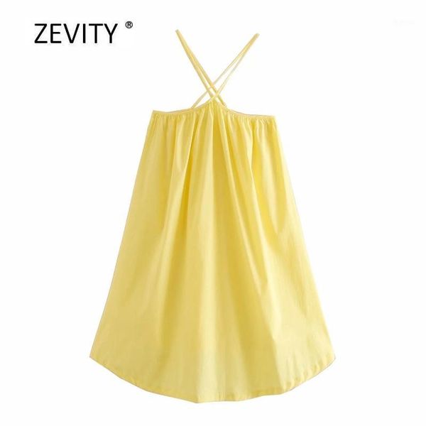 

zevity new women simply cross strap hang on neck yellow mini dress chic female backless sleeveless casual halter dresses ds40971, Black;gray