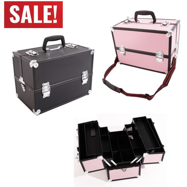 

14 inch aluminum jewelry box makeup train case cosmetic organizer travel cosmetic lockable handle cosmetic storage 2 color new arrival