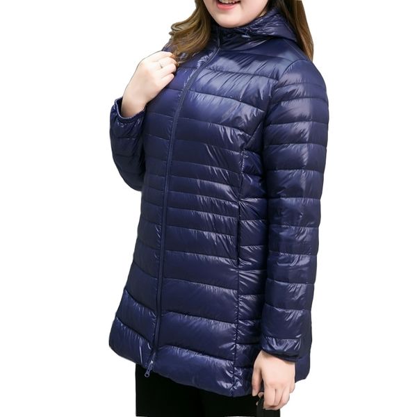 

light thin large size down jacket women's casual wide-waisted mid-length white duck down coat winter lightweight ultra-thin coat 201128, Black