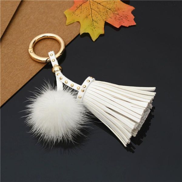 

leather tassels with mink fur ball key chain with one tassels for car keychain bag key ring jewelry eh812 h bbybst