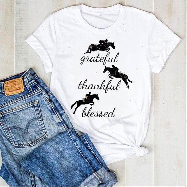 

women lady thankful blessed print printed cute ladies summer t tee tshirt womens female shirt clothes graphic t shirt, White