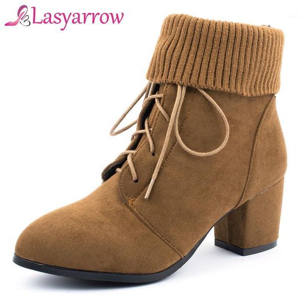 

boots lasyarrow thick high heels round toe short women lace up fashion autumn winter casual women's1, Black