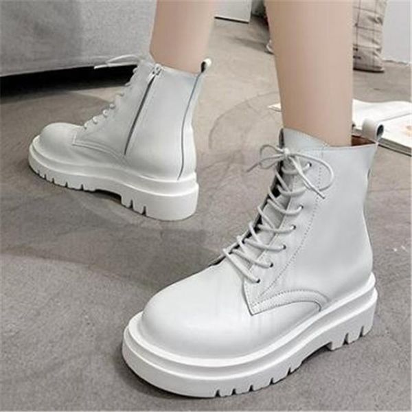 

boots autumn women ankle pu leather zipper ladies no-slip chunky heel army platform women's short boot shoes female 40, Black