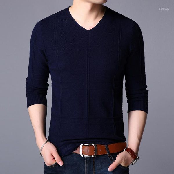 

men's solid color long-sleeved sweater v-neck male autumn winter slim trend sweaters 10981, White;black