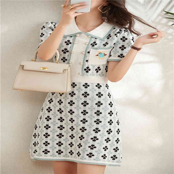 

korean retro knitted sweater dress summer short-sleeved temperament elegant fashion slim a-line ladies knitted dress, Black;gray