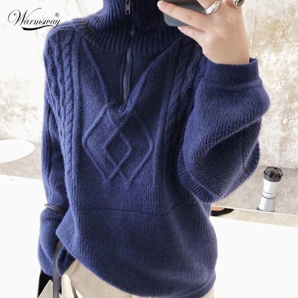 

fall winter fashion oversize women sweater casual knit pullover turtleneck zipper solid thick warm long sleeve female c-2951, White;black