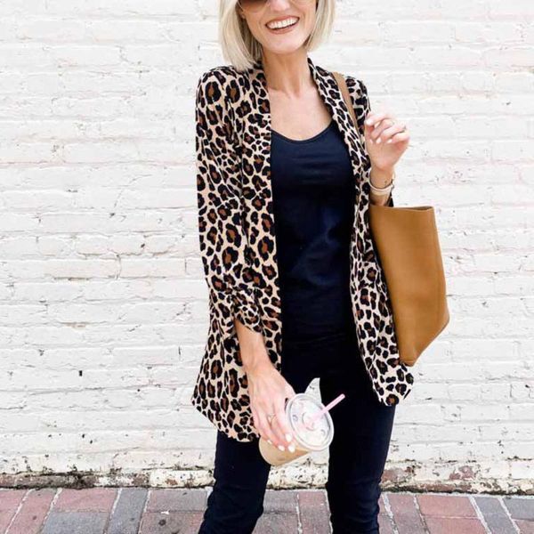 

jaycosin women jackets women fashion wild handsome leopard printed winter warm wide female blazer jackets wind cardigan coat1, Black