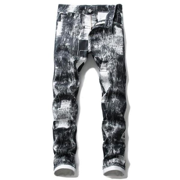

новое прибытие мужские джинсы ночной клуб моды прямые брюки мужской pantalon hombre высокого качества мягкий slim fit печати джинсовые штаны, Blue