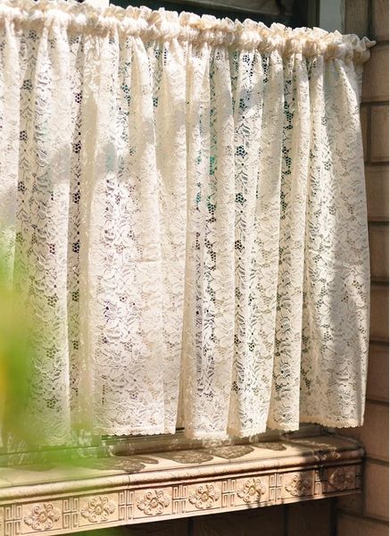 

rustic elegant lace tulle yarn coffee short curtain kitchen curtains for living room bedroom drapes 150*45/100cm