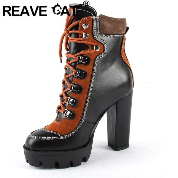 

boots reave cat 2021 spring autumn fashion platform ankle women 12cm thick heel ladies worker black brown shoes