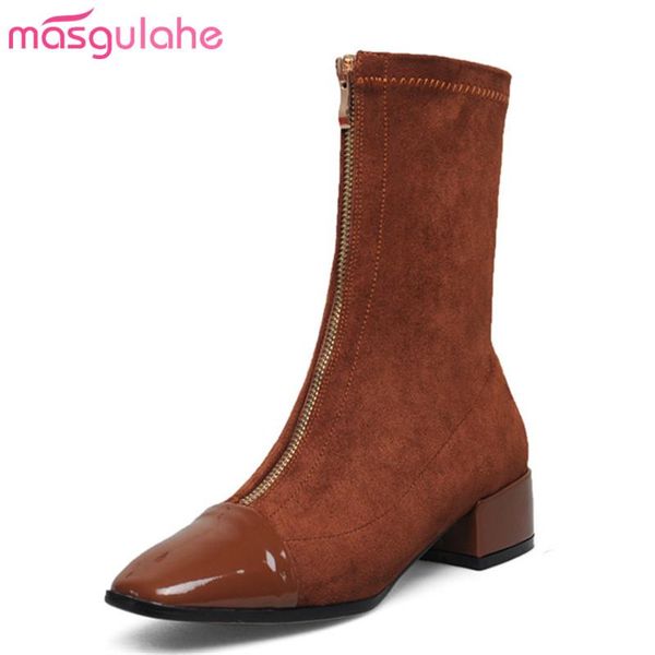 

masgulahe 2020 genuine leather new arrival winter boots womens ankle boots dress shoes female fashion female, Black