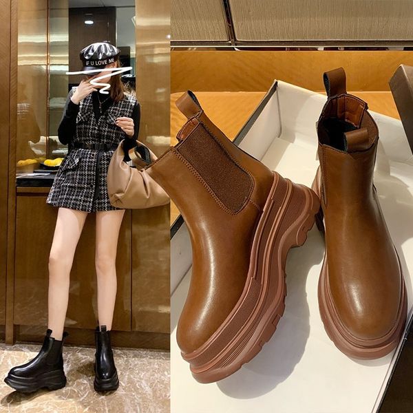 

2021 new female winter thick brown bottom heels ankle martin combat designer boots l3rb, Black