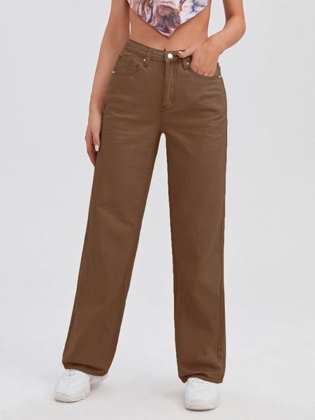 

high waist slant pocket straight jeans u1om#, Blue