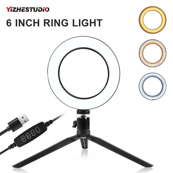 

yizhestudio led 6" ring light dimmable selfie ring lights three colors modes for live studio makeup pgraphy with tripod