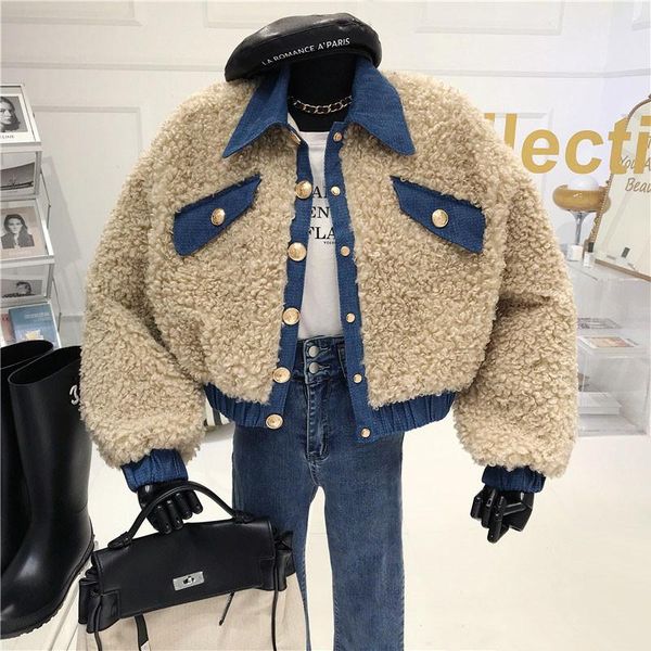 

3cowboy babs gair splicing утолщенные хлопчатобумажные одежды женщины 2020 осень / зима новый свободный персонализированный пальто куртки, Black