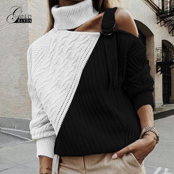 Gold Hände Herbst Winter Rollkragenpullover Straße Elastizität Strickwaren Casual Marke Pullover Frauen Mode Langarm Pullover T200101