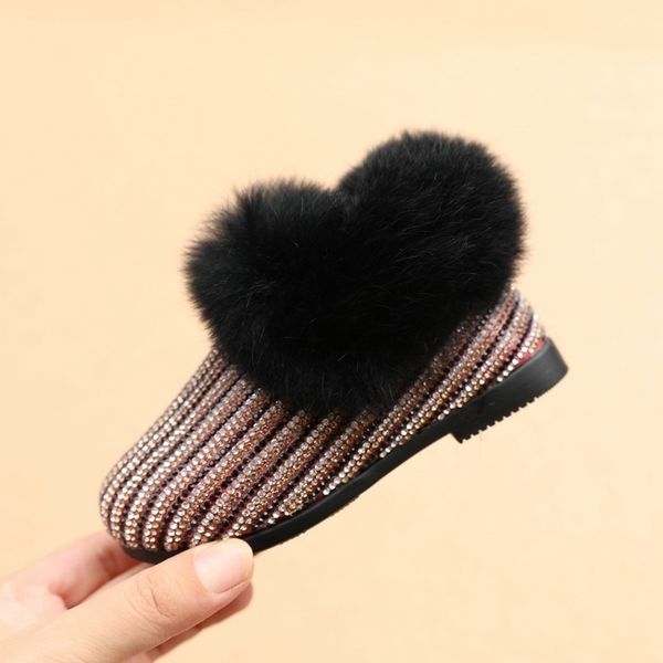 

new winter baby girl ankle boots children round head fashion boot rabbit fur rhinestone toddler first walkers lj201104, Black;grey