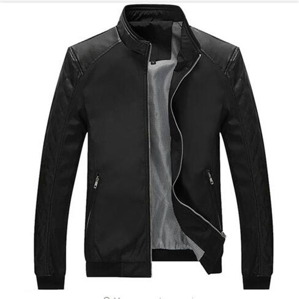 

men's fur & faux plus size 5xl 2021 spring pu patchwork jackets casual thin solid slim male coats clothing, Black