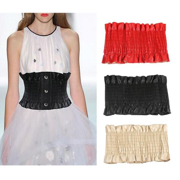 

women girls pu leather wide waist belt cincher elastic band corset, Black;brown