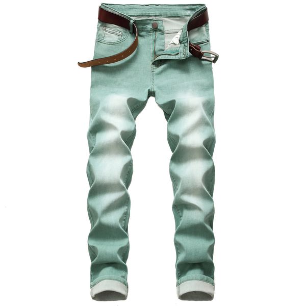 

slim fit elastic simple pants color men's jeans hot, Blue