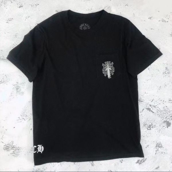 

new ch 2020 cross heart silver pink sword flower sword short-sleeved t-shirt for men and women summer high street upper body, White;black