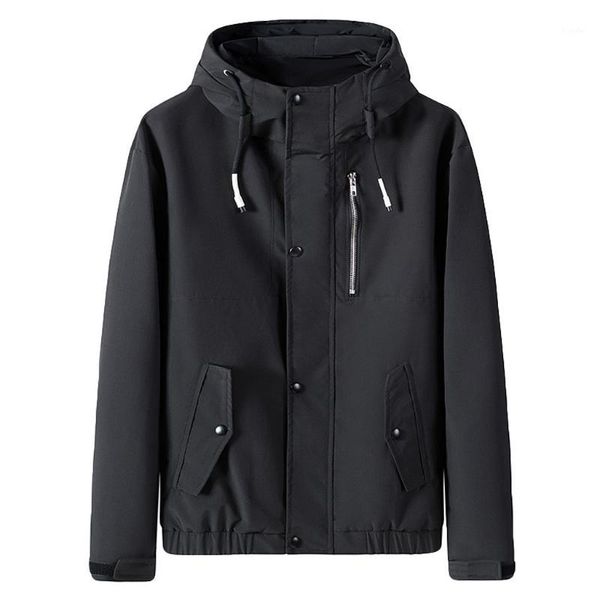 

tide men autumn winter windbreaker jacket casual fashion patchwork hoodie zipper outdoor sport coat1, Black;brown