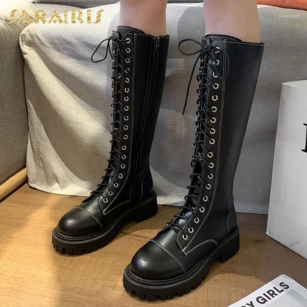 

sarairis 2021 new novelty skidproof sole motorcycle boots women shoes comfy cross tied decoration zipper shoes ladies boot1, Black