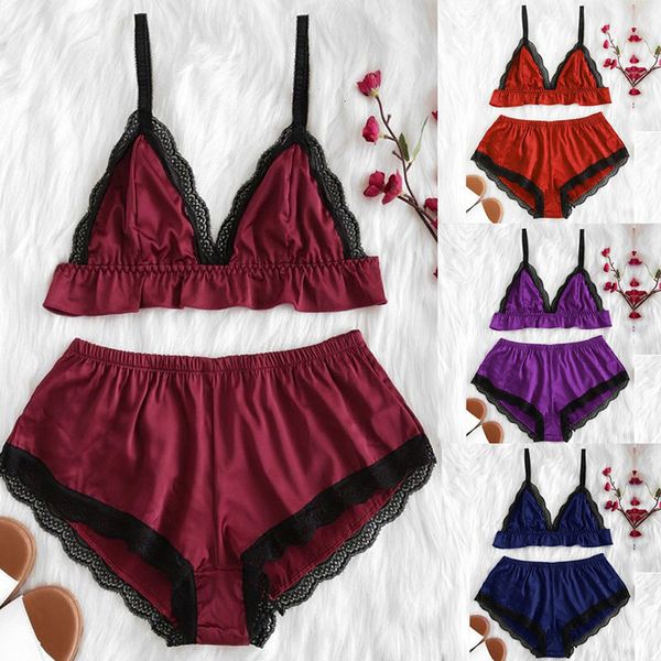 

fashion ladies home split oily cloth pajamas set new lingerie, Black;white