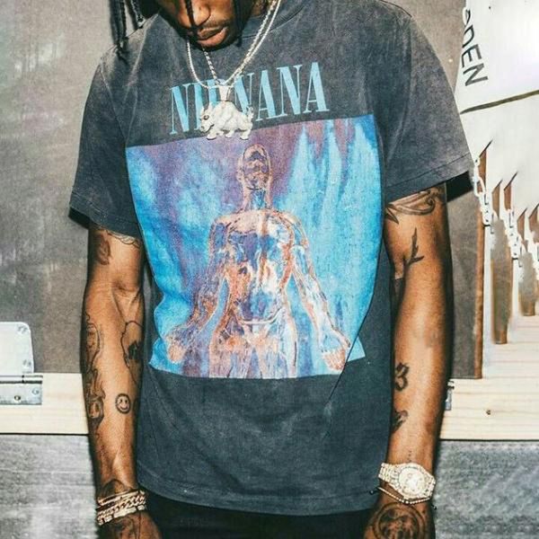 

new men's round neck printed short sleeve t-shirt men's t-shirt fashion, White;black