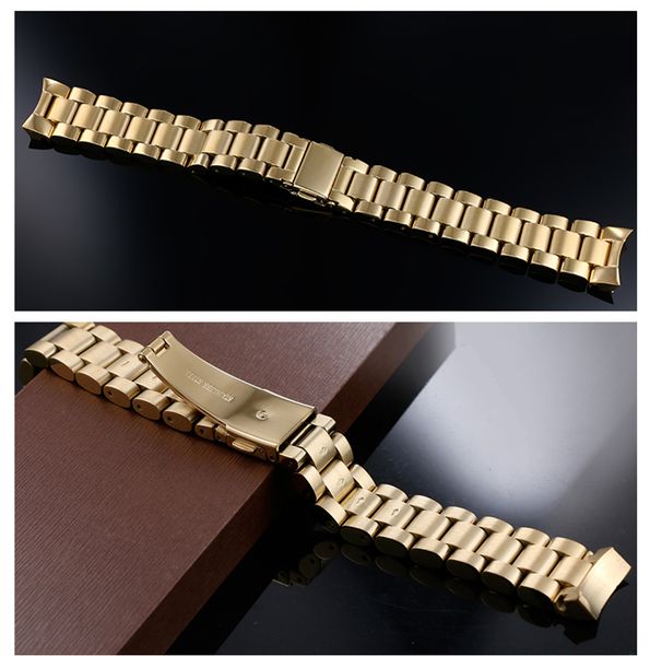 

watch band gold stainless steel bracelet buckle strap clip adapter for fit mk5055 mk watch strap model super quality, Black;brown