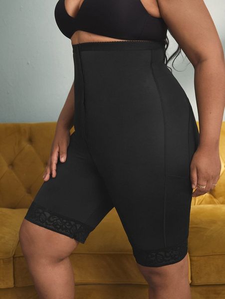 

plus lace trim high waisted shapewear shorts m7ei#, Black;white