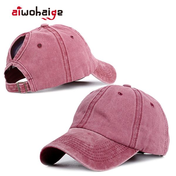 

2020 ponytail baseball cap women vacation snapback hat washed cotton comfort spring casual sport caps adjustable dropshippingq1228, Blue;gray