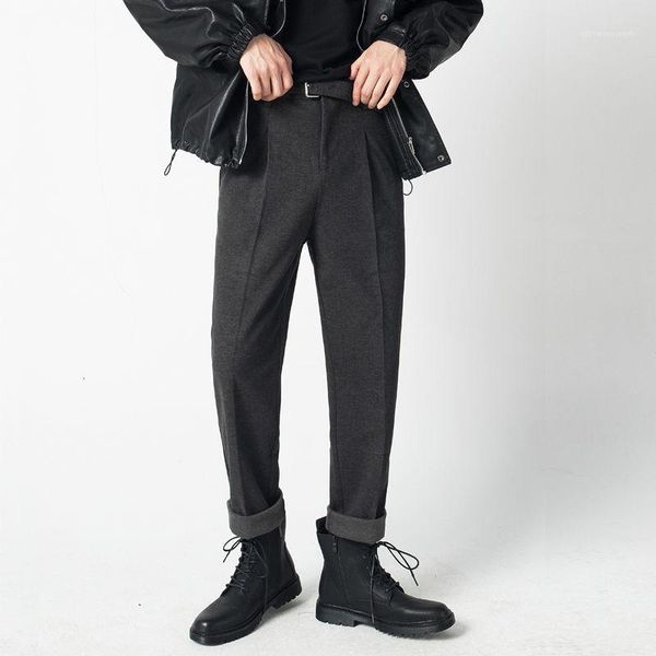 

men's suits & blazers 2021 winter men's loose business woollen fabric casual pants formal black/grey color trousers fashion homme, White;black