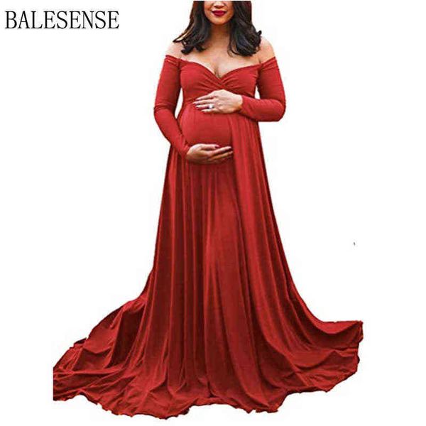 

maternity off shoulders gown for baby shower p props dress pregnant women long sleeve maxi pregnancy dress for p shoot g220309, White