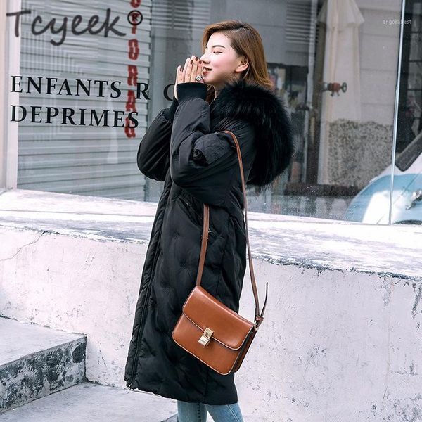 

tcyeek down parka women duck down jackets female winter coat 2020 new long embroidery natural raccoon fur overcoat hiver lw11121, Black