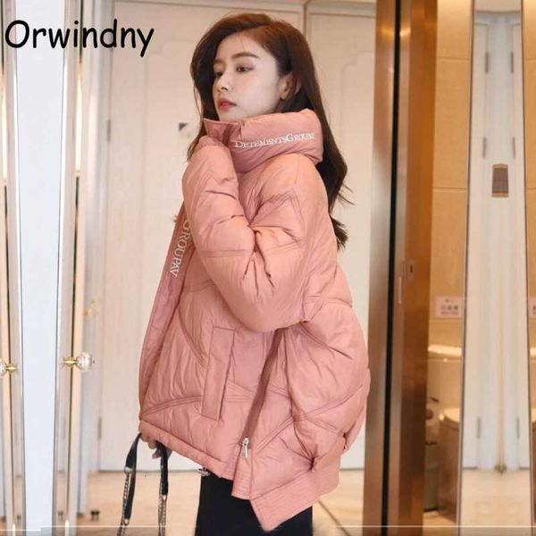 

orwindny women winter jacket a-line warm parkas loose padded clothing letter stylish winter coat female high street clothing 201014, Black
