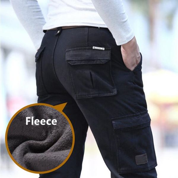

2021 warm winter wool casual male cargo loose multi-military multi-pocket black army khaki pants man zrvx