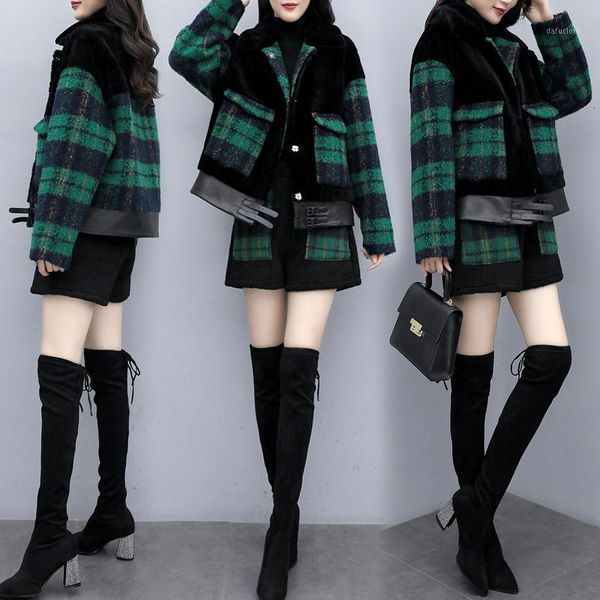 

two piece set shorts 2 piece set women clothing fashion suit women casual splice plaid short korean two outfits1, White