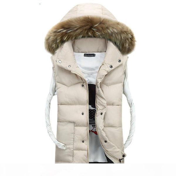 

2018 new casual fur collar hooded detachable winter mens vest sleeveless jackets warm thicken waistcoat, Black;white