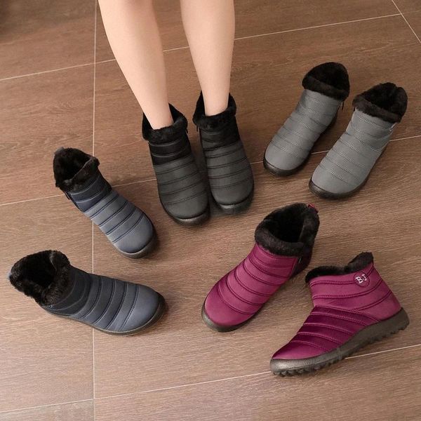 

snow boots plush warm ankle boots for women winter waterproof women female winter shoes zip booties plus size 43 #i28z, Black