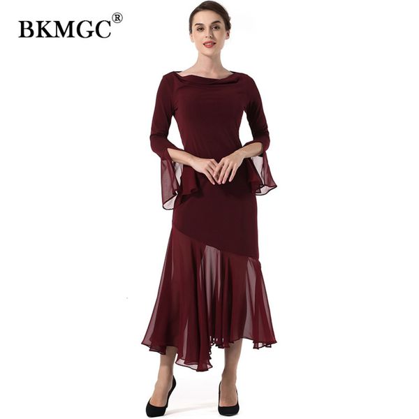 

new bkmgc solid spring and autumn color flying sleeve irregular hem stitching slim drs, Black;gray
